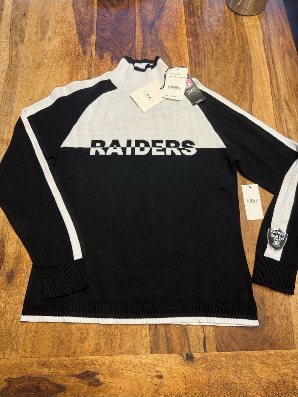 Raiders Black & White Cowlneck Sweater - Women